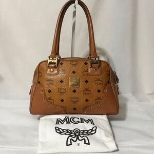 Authentic MCM Cognac Visetos Boston Bag With Dustbag